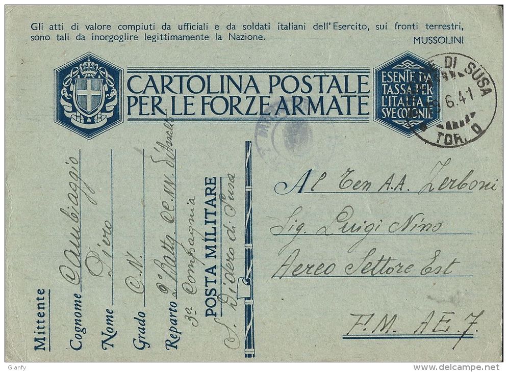 FRANCHIGIA WWII POSTA MILITARE 1941 SAN DIDERO X AEROPORTO A.E. 7 - Poste Militaire (PM)