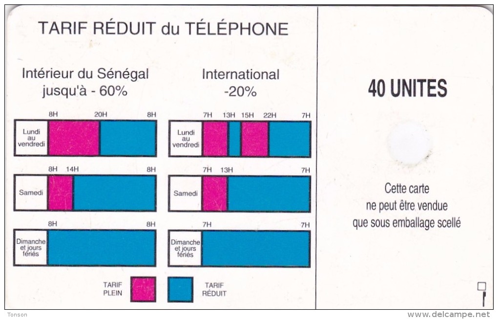 Senegal, SEN-17, 40 Units, Logo, Reverse B, 2 Scans.  Chip : GEM1 - Sénégal