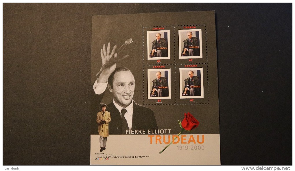 Canada 1909 Trudeau Block Souvenir Sheet Of Four MNH 2001 A04s - Full Sheets & Multiples