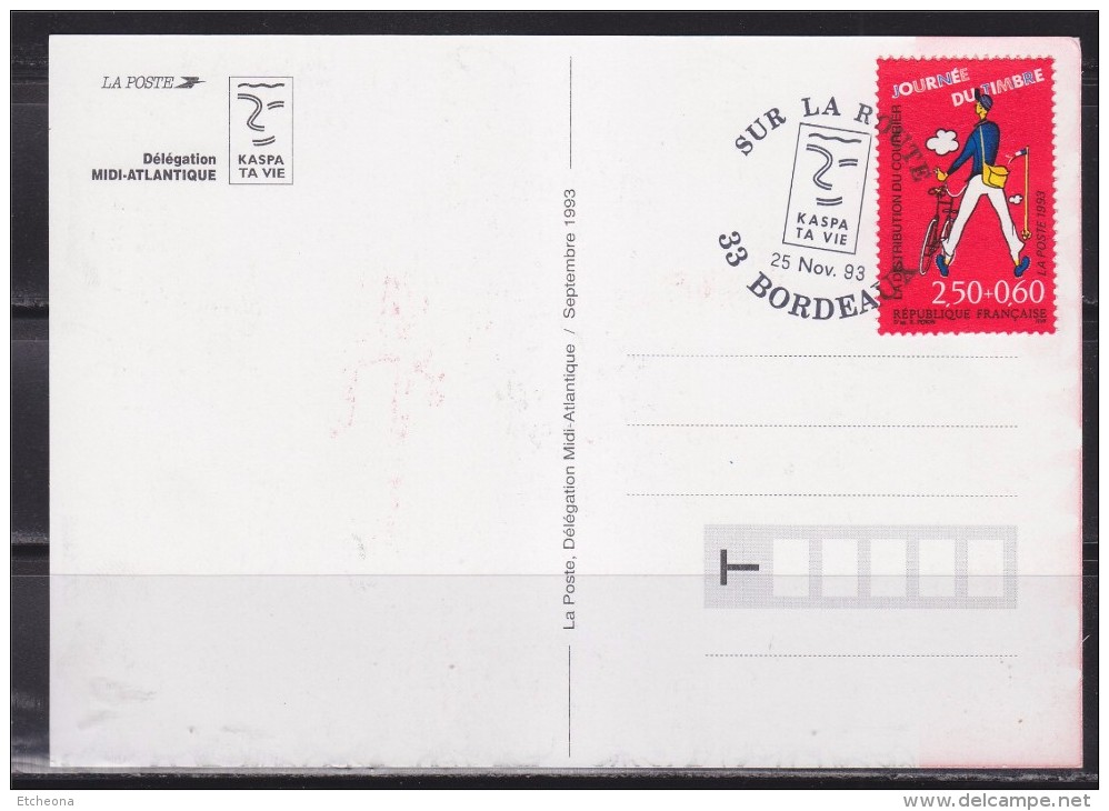 = Sur La Route Kaspa Ta Vie, 33 Bordeaux 25.11.93 N°2792 Journée Du Timbre Carte Postale Je Maîtrise Mes Deux Roues - Unfälle Und Verkehrssicherheit