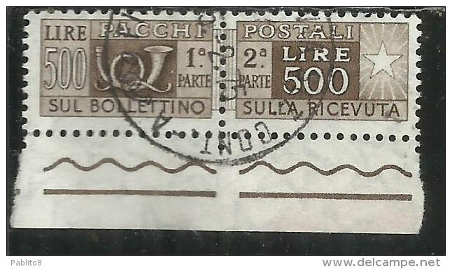 ITALIA REPUBBLICA ITALY REPUBLIC 1955 1979 PACCHI POSTALI PARCEL POST STELLE STARS 1956 LIRE 500 USATO USED OBLITERE´ - Pacchi Postali