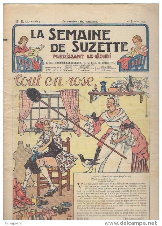 La Semaine De Suzette N°8 Tout En Rose - Liseuse Brodée Pour Bleuette - Bécassine En Roulotte De 1939 - La Semaine De Suzette