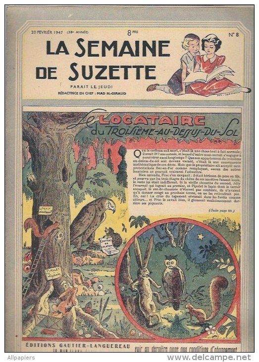 La Semaine De Suzette N°8 Le Locataire Du Troisième-au-dessus-du-sol - Une Jupe Aux Aiguilles Pour Bleuette 1947 - La Semaine De Suzette
