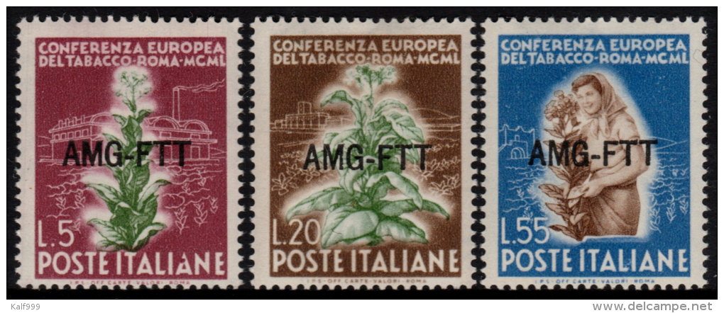 ~~~ Italia Triest AMG FTT 1950  - Tobacco Conference - Mi. 115/117  ** MNH - CV 25.00 &euro; ~~~ - Nuovi