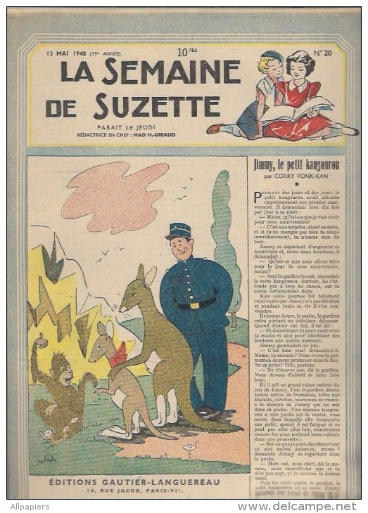 La Semaine De Suzette N°20 Jimmy Le Petit Kangourou - Un Cas De Conscience - Les Grottes De Verre De 1948 - La Semaine De Suzette