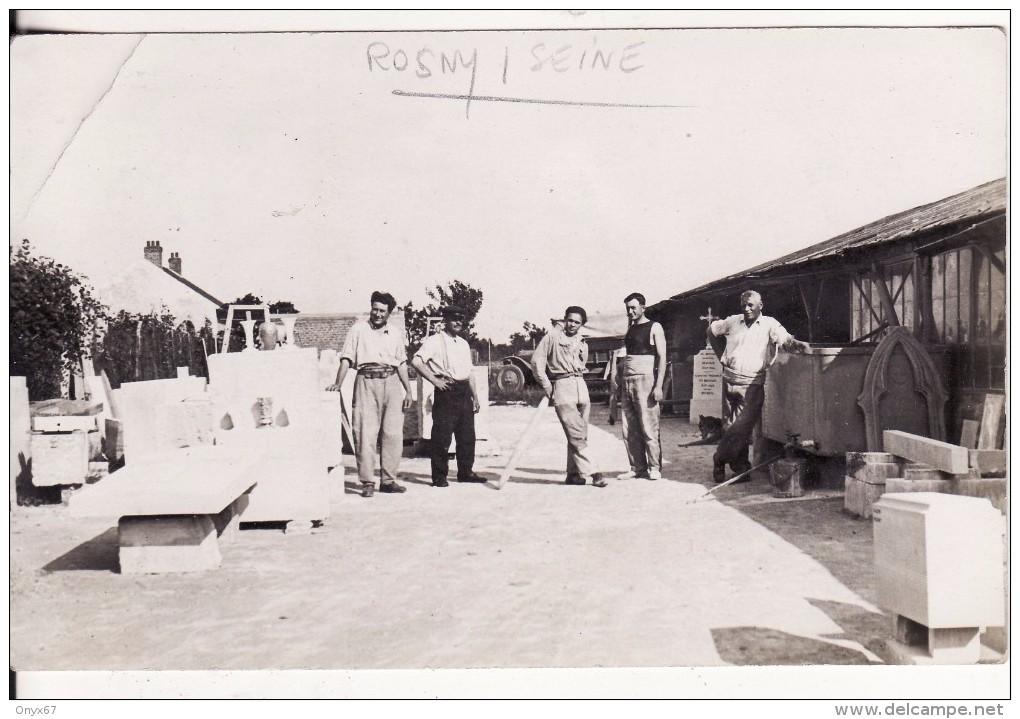 Carte Postale Photo ROSNY SUR SEINE (Yveline) Marbrerie G. CUZIN - JUIN 1929 - INDUSTRIE - USINE -PHOTO 2 VOIR 2 SCANS - - Rosny Sur Seine