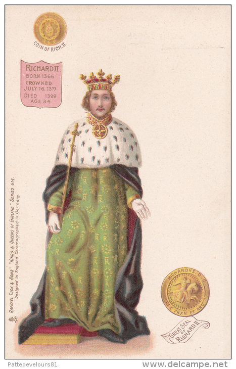 CPA King Of England Roi D' Angleterre Pièce Et Sceau RICHARD II Illustrateur - Familles Royales