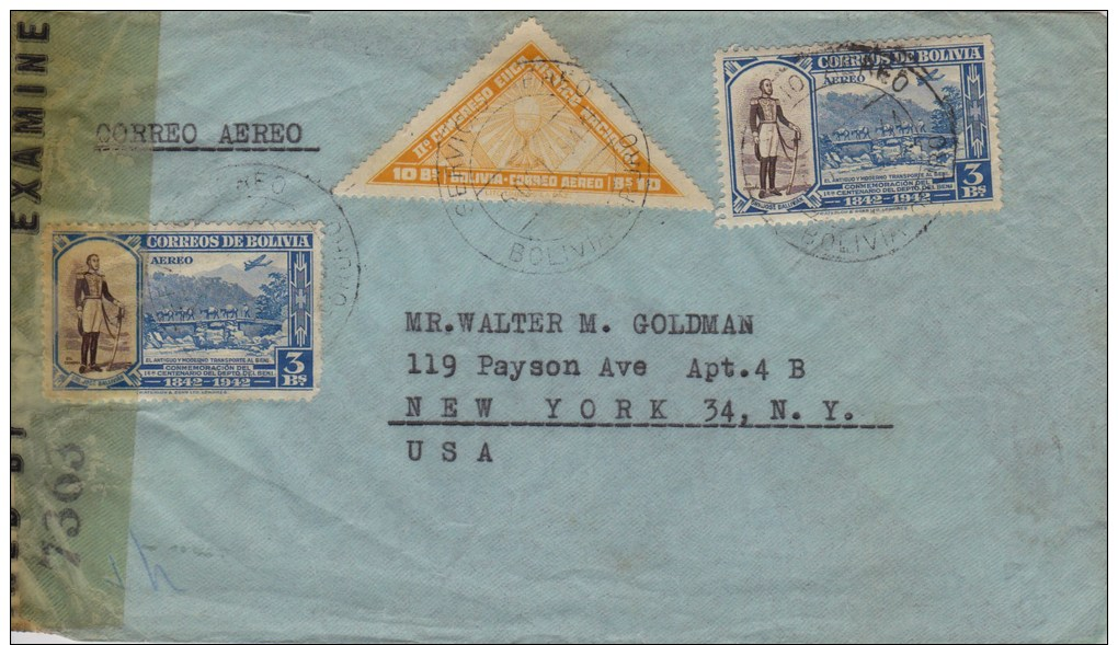 Bolivia; Censored Cover To USA 1944 - Bolivien