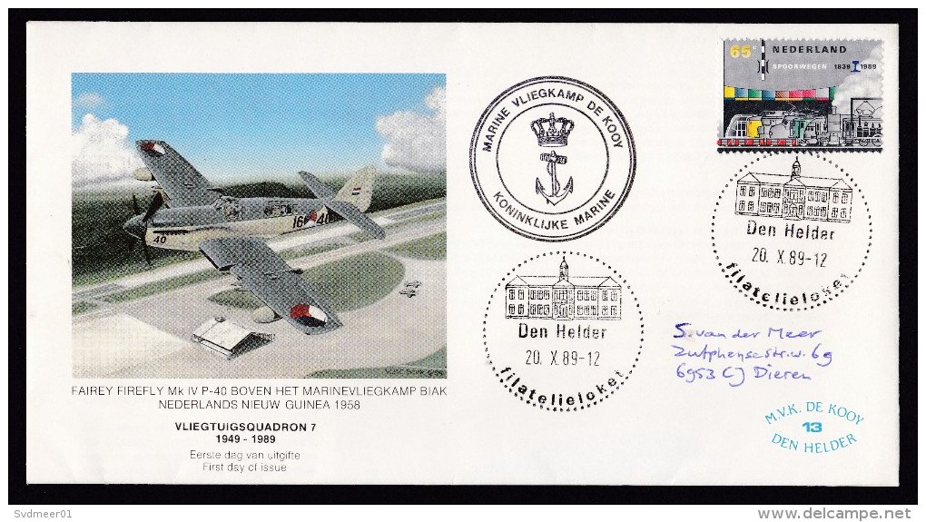 Netherlands: Commemorative Cover, 1989, Naval Aircraft Squadron, Navy Airport Den Helder, Fairey Firefly (traces Of Use) - Lettres & Documents