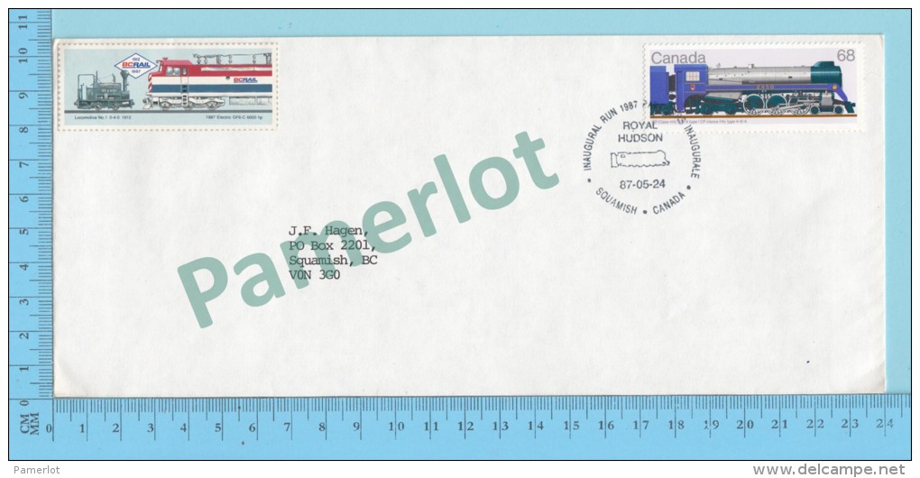 1950 ( Inaugural Train Run 1987 Royal Hudson, Squamish BC Canada + Vignette BC Rail 1912-1987 )2 Scans - Lettres & Documents