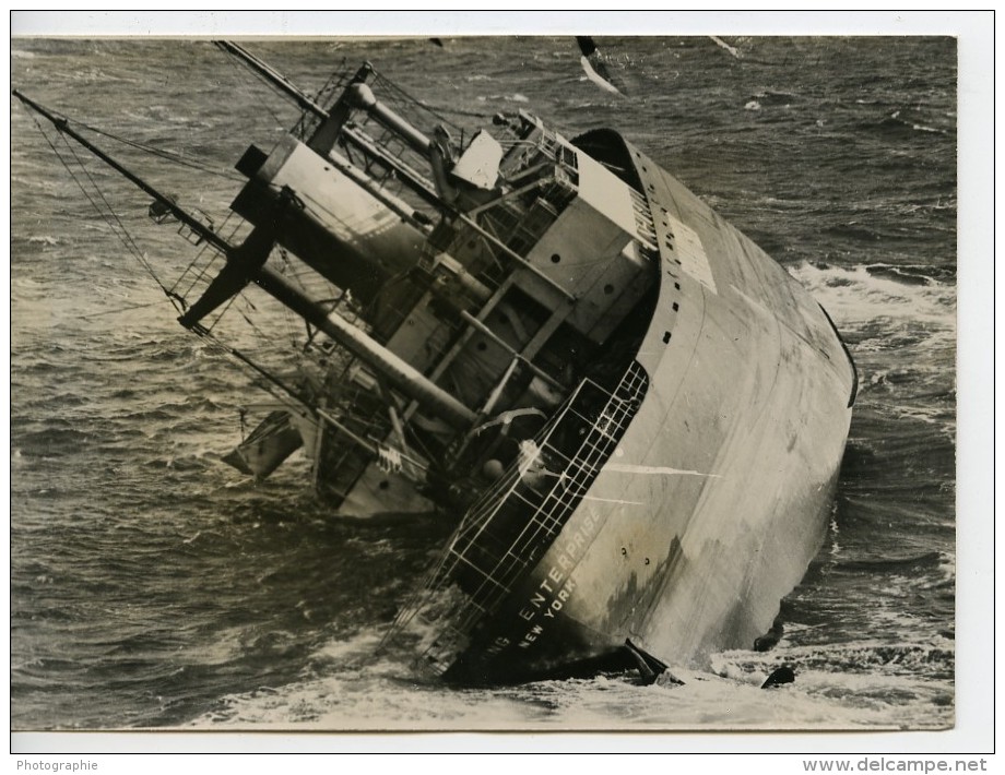 Desastre Naufrage Du Navire SS Flying Enterprise Capitaine Carlsen &amp; Dancy Ancienne Photo 1952 - Boats