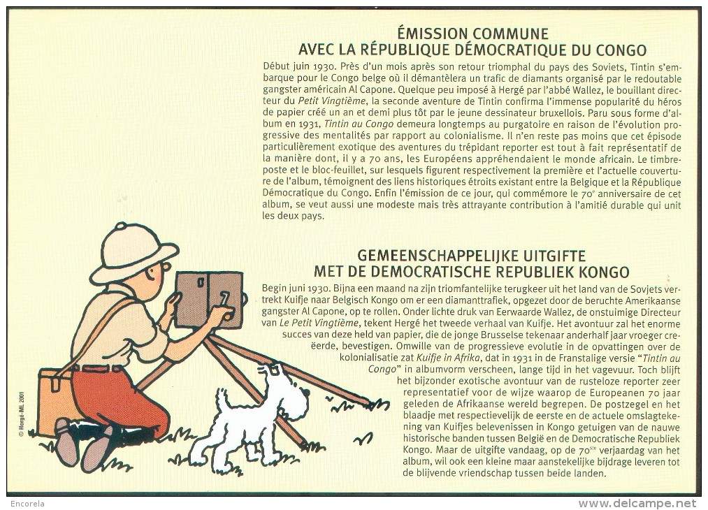 TINTIN Au CONGO KUIFJE IN BELGISCH CONGO émission Commune Belgique Avec République Démocratique Du Congo MECHELEN 31-12- - 2001-2010