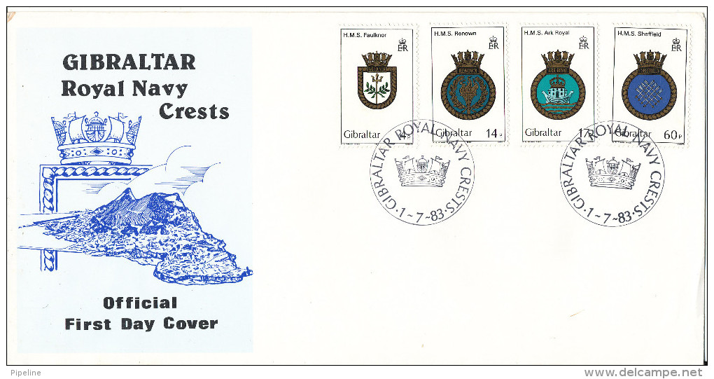 Gibraltar FDC 1-7-1983 Royal Naval Crest Complete Set Of 4 With Cachet - Gibraltar