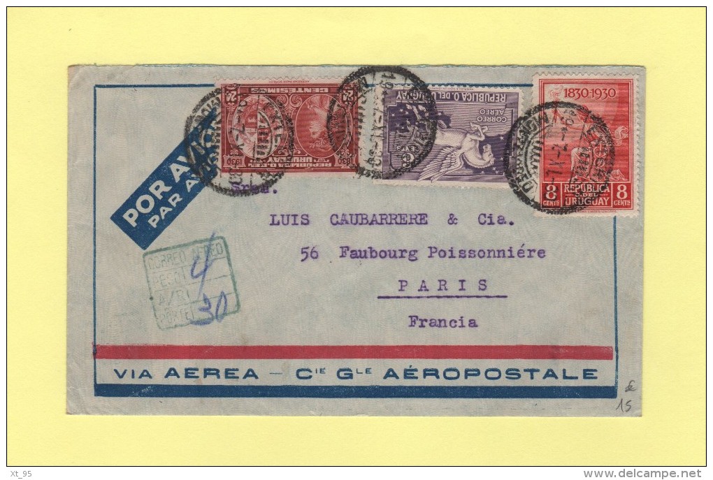 Poste Aerienne - Uruguay Destination France - 1930 - 1960-.... Cartas & Documentos