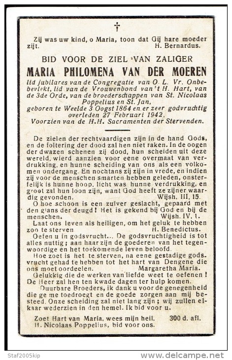 Bidprentje - Maria Philomena VAN DER MOEREN - Weelde 1864 - 1942 - Images Religieuses