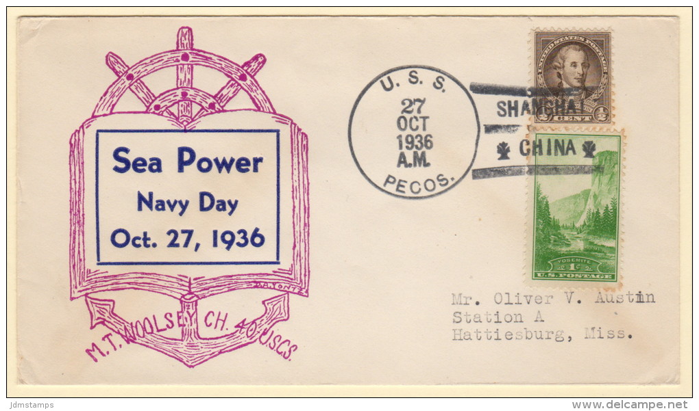 USA  USS Pecos Shanghai China Navy Day 10-27-1936 Sunk Off Java 03-01-1942 - 1912-1949 Republic