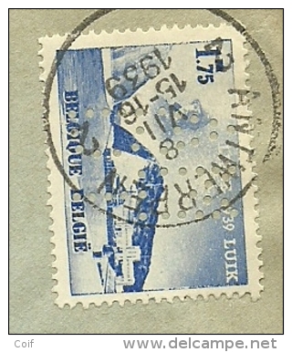 487 Op Brief Met Stempel ANTWERPEN, Met Firmaperforatie (perfin) "AMDT" Van Agence Maritime DE KEYSER THORNTON - 1934-51