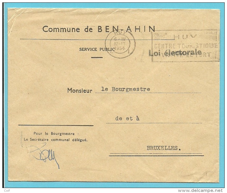 Brief LOI ELECTORALE / ADMINISTRATION COMMUNALE DE BEN-AHIN Met Stempel HUY 1 - Zonder Portkosten