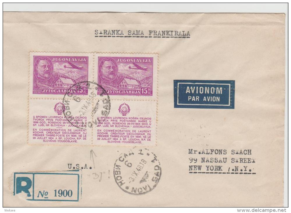 Yu012 / JUGOSLAWIEN -  Kosira Mit Zf. (Plattenfehler, DJ 1948, USA - Storia Postale