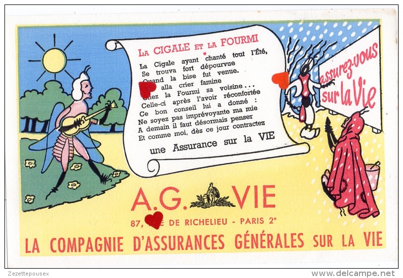 Xx119-ZE-BUVARD-A.G.VIE-PARIS-LA COMPAGNIE D'ASSURANCES GENERALES SUR LA VIE-La Cigale Et L Fourmi - A