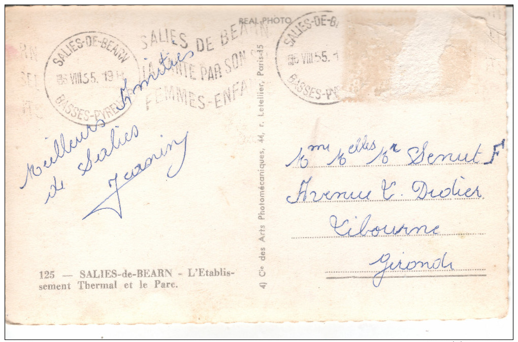 64A051 CPSM PF 64 - SALIES DE BEARN  L'ETABLISSEMENTTHERMAL ET LE PARC           1955 - Salies De Bearn