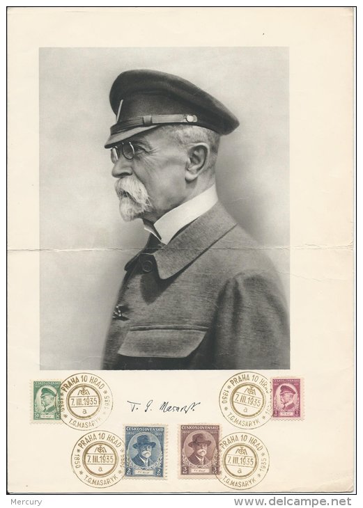 TCHECOSLOVAQUIE - 85 Ans Du Président Masaryk - Document Commémoratif - 3 Scans - Variétés Et Curiosités