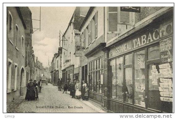 Saint Gaultier: Rue Grande, Devantures Massonneau Et Roudier, Imprimeur Cartes Postales Belle Animation - Autres & Non Classés