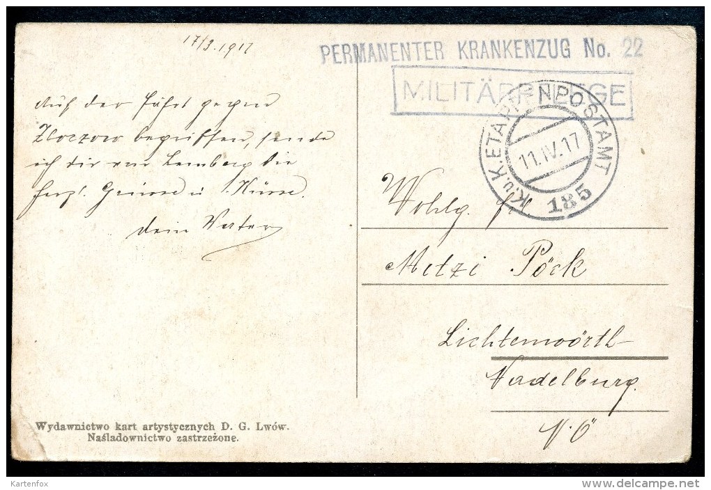 Lwow, Katedra Ruska Sw. Jura, Lemberg,St.Georgs Kathedrale,11.4.1917,k.u.k. Feldpost 185,permanenter Krankenzug No. 22, - Ukraine