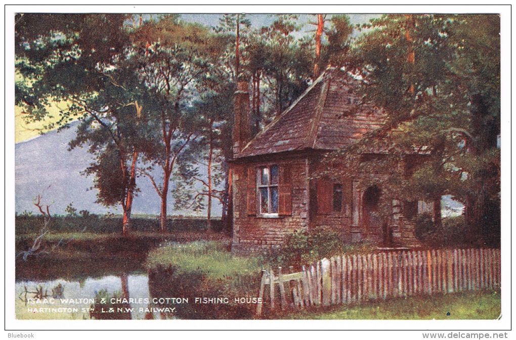 RB 1077 - Early Postcard Hartington Station - Isaac Walton &amp; Charles Cotton Fishing House - L &amp; N.W. Railway Der - Derbyshire