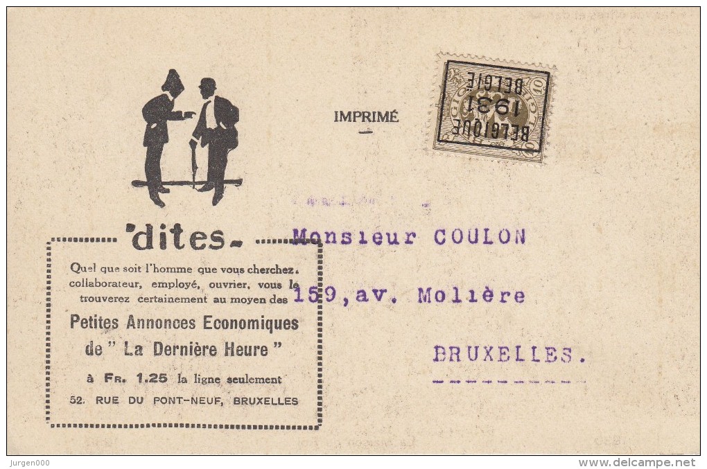 Nr 248 A, Op Reklamekaart La Derniere Heure (7657) - Typos 1929-37 (Heraldischer Löwe)