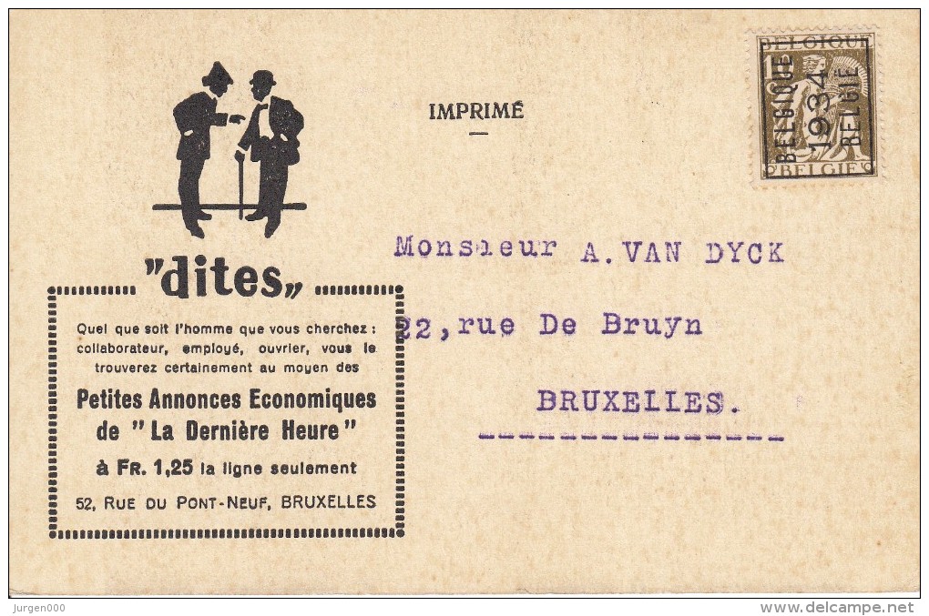 Nr 282 A, Op Reklamekaart La Derniere Heure (7660) - Typos 1932-36 (Cérès Et Mercure)