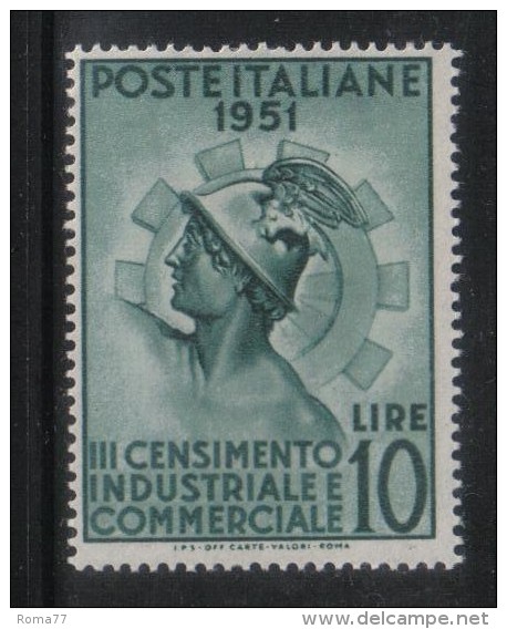 W2189 - REPUBBLICA 1951 , 10 Lire N. 675  **  MNH. Michetti. Gomma Bicolore - 1946-60: Mint/hinged
