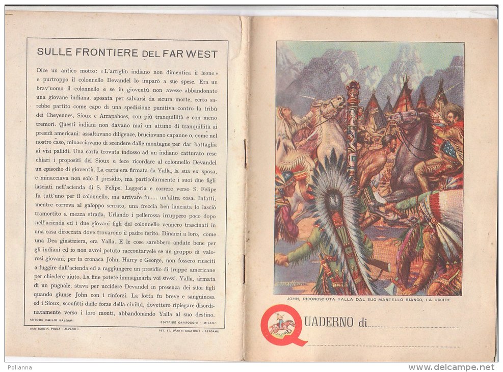 Q383 QUADERNO SCUOLA DIARIO 1953 - SULLE FRONTIERE DEL FAR WEST -  ILLUSTRATORE MATTONI - Collezioni