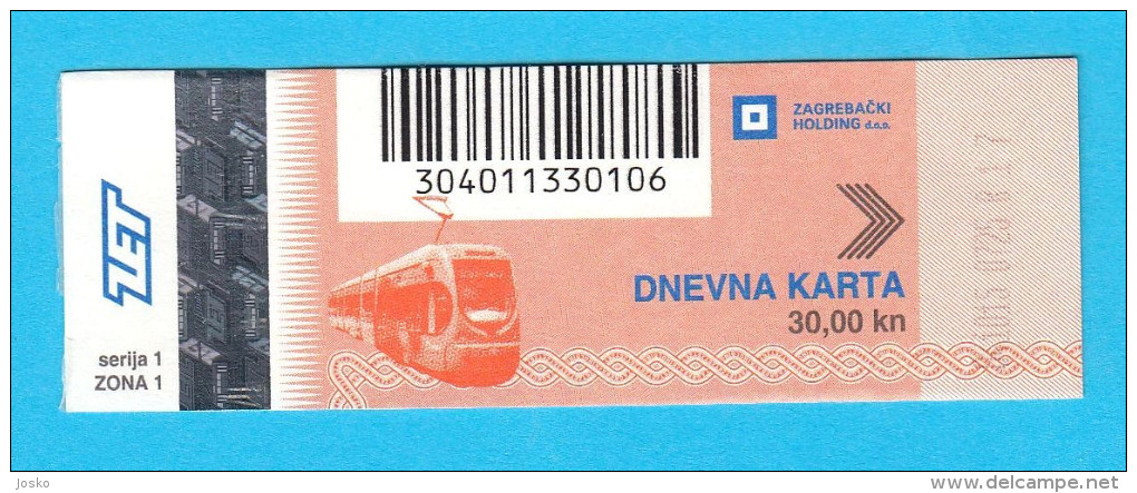 ZAGREB ELECTRIC TRAMWAY (ZET) - Daily Ticket 2015. * Tram Straßenbahn Bonde Tranvia Billet Biglieto Billete - Europa