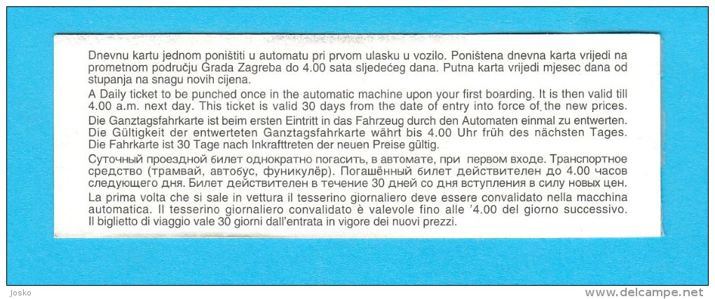 ZAGREB ELECTRIC TRAMWAY (ZET) - Daily Ticket 2015. * Tram Straßenbahn Bonde Tranvia Billet Biglieto Billete - Europa