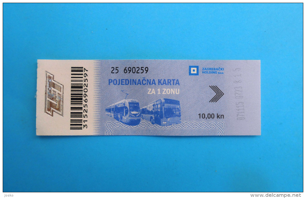 ZAGREB ELECTRIC TRAMWAY (ZET) - One Way Ticket 2015. * Tram Straßenbahn Bonde Tranvia Billet Biglieto Billete - Europa