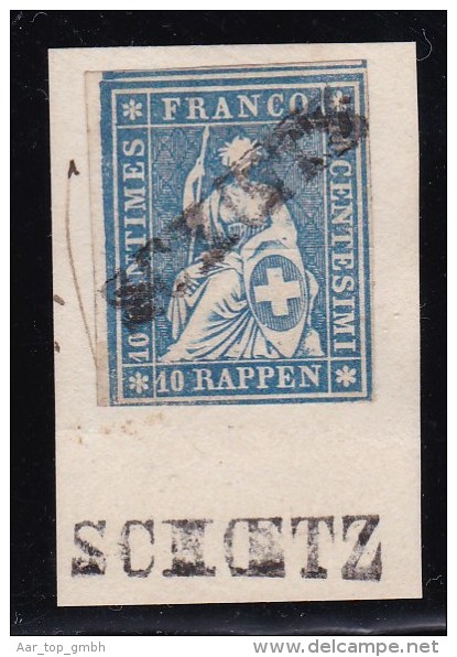 Heimat LU SCHOETZ 186? Langstempel Auf Briefstück Mit Strubel Zu#23G Blau 10Rp. - Used Stamps