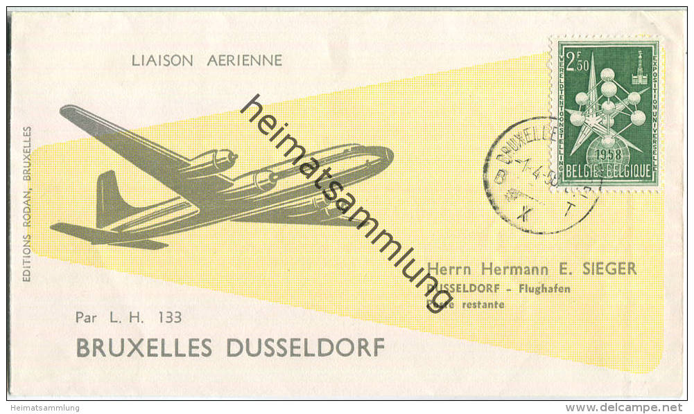 Luftpost Deutsche Lufthansa - Wiederaufnahme Des Flugverkehrs Brüssel - Düsseldorf Am  1.April 1958 - Briefe U. Dokumente