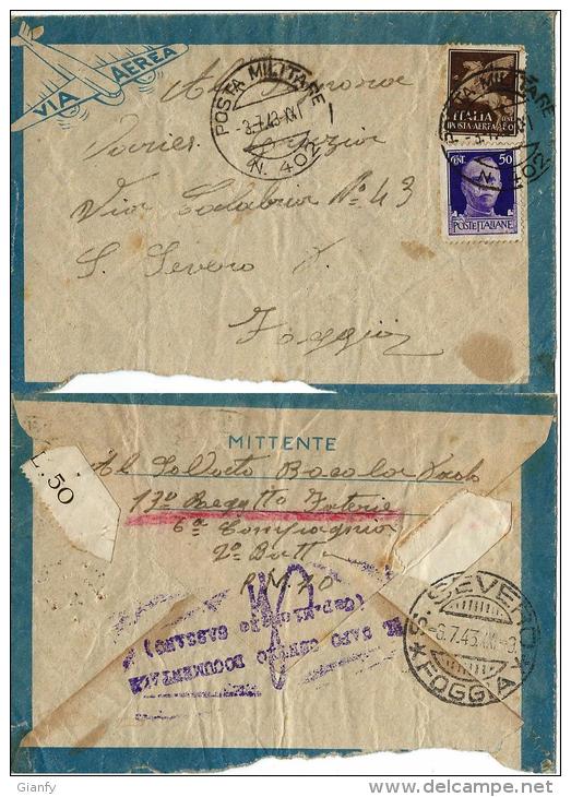 AEROGRAMMA POSTA MILITARE 402 1943 DURAZZO ALBANIA X SAN SEVERO - Poste Militaire (PM)