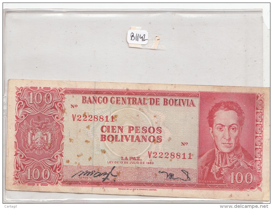 Billets - B1142 - Bolivie  - 100 Pesos  ( Type, Nature, Valeur, état... Voir  Double Scan)-Envoi Gratuit - Bolivie