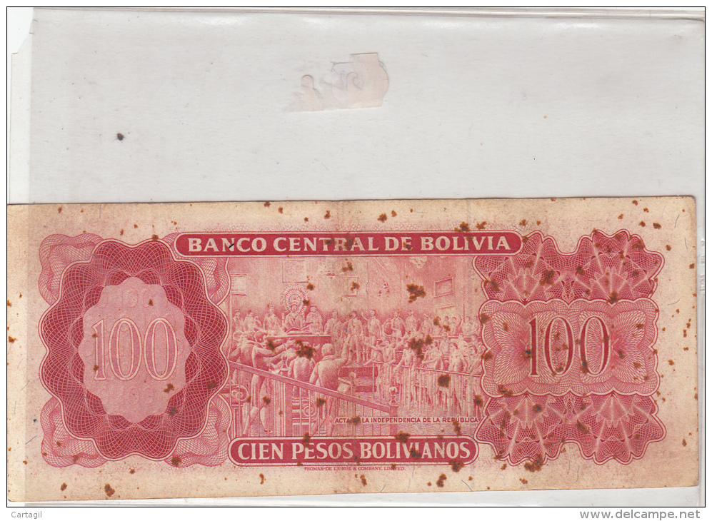 Billets - B1142 - Bolivie  - 100 Pesos  ( Type, Nature, Valeur, état... Voir  Double Scan)-Envoi Gratuit - Bolivia