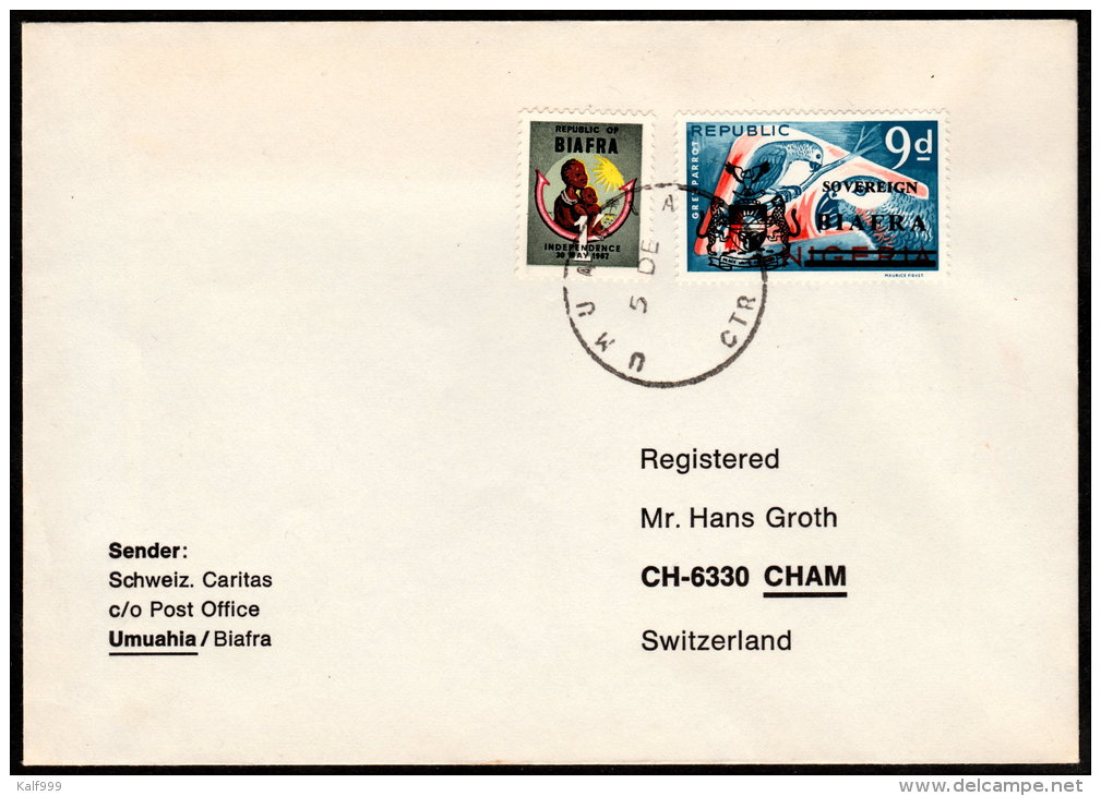 ~~~ BIAFRA 1968 - Registered Letter To Hans Groth, Cham, Switzerland With Mi. 3 &amp; 10 (o) TOP RARITY ! ~~~ - Nigeria (1961-...)