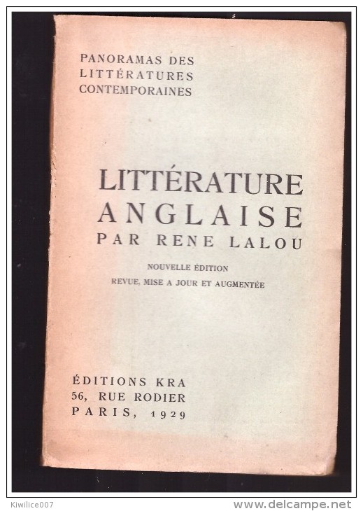 Litterature Anglaise    Par Rene Lalou  ( Livre En Francais  )  1929 - Other & Unclassified