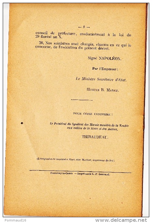 Décret Impérial Concernant La Police Générale De La Rivière De Sèvre 29 Mai 1808 - Décrets & Lois