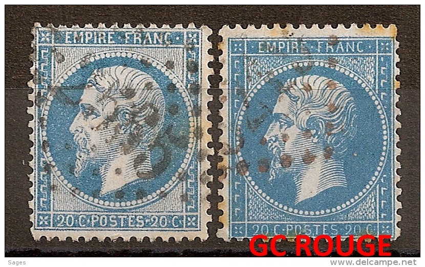 RARE GC ROUGE  Sur 20c  Napoléon III Dentelé  + GC 2565 - 1862 Napoleon III