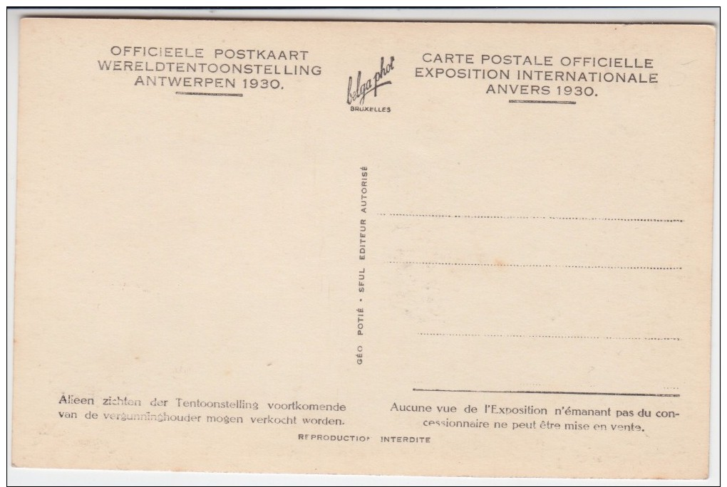 WERELDTENTOONSTELLING ANTWERPEN 1930 EXPOSITION ANVERS / PAVILJOEN VAN SUNLIGHT / PAVILLON DU SUNLIGHT - Antwerpen