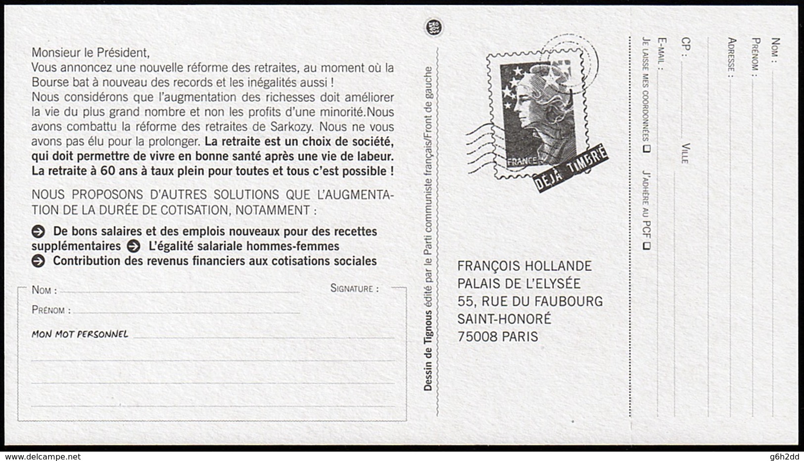 B1-003I- Carte Pétition Avec Pseudo Timbre Marianne De Beaujard. - Enteros Privados