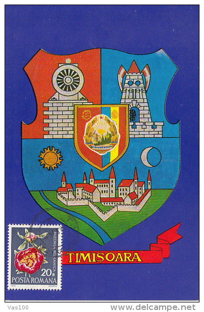 TIMISOARA TOWN COAT OF ARMS, FORTRESS, CM, MAXICARD, CARTES MAXIMUM, 1974, ROMANIA - Maximumkaarten