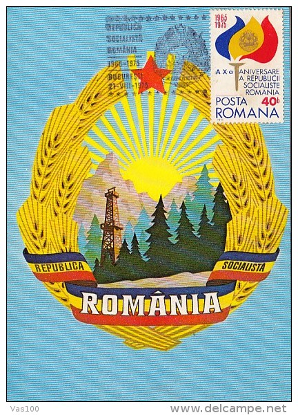 SOCIALIST REPUBLIC COAT OF ARMS, CM, MAXICARD, CARTES MAXIMUM, 1975, ROMANIA - Tarjetas – Máximo