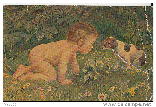 CPA ILLUSTRATION, ARNO VON RIESEN- WHERE ARE YOU FROM, CHILDREN, DOG, CENSORED - Riesen, Arno Von